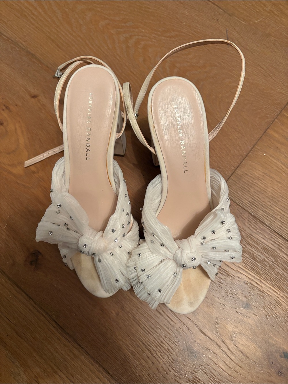 Loeffler Randall Ivory Beaded Bow Slingback Heels